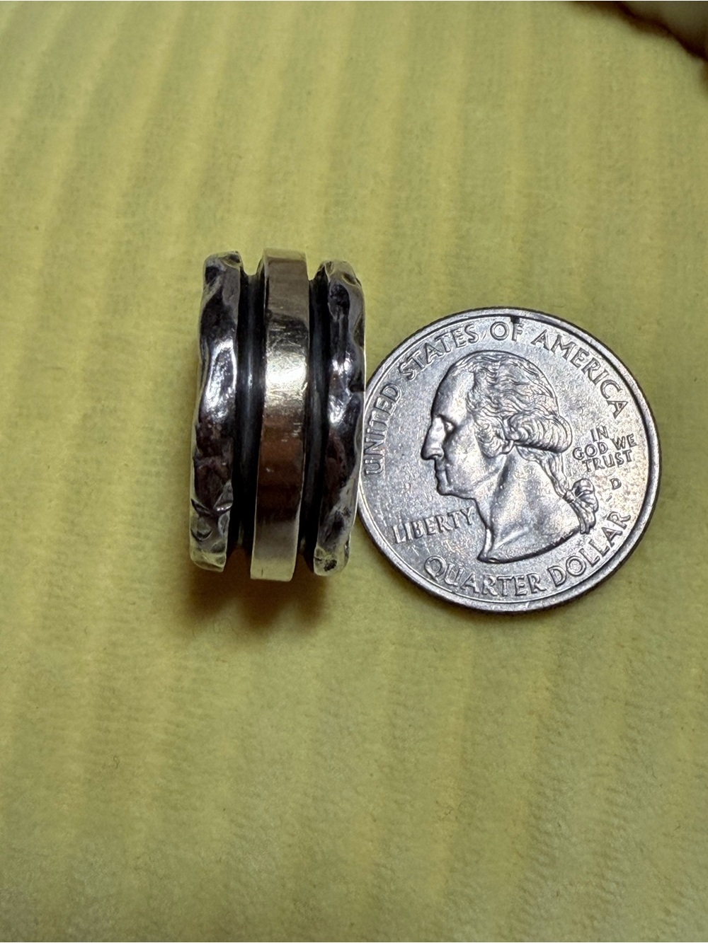 Silver and Gold band with Black Inlay.